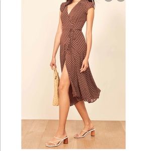 Reformation Carina Wrap Dress Brown Polka Dot